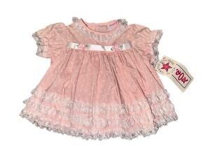 Vintage Roanna NWT Baby Dress Pink Floral Lace Trim Satin Ribbon Rosettes 6-9M